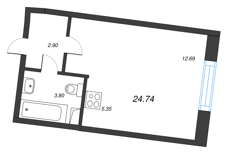Квартира-студия, 24.74 м² в ЖК "Остров Первых" - планировка, фото №1