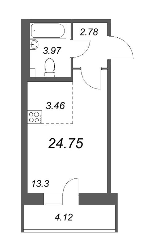 Квартира-студия, 24.75 м² - планировка, фото №1
