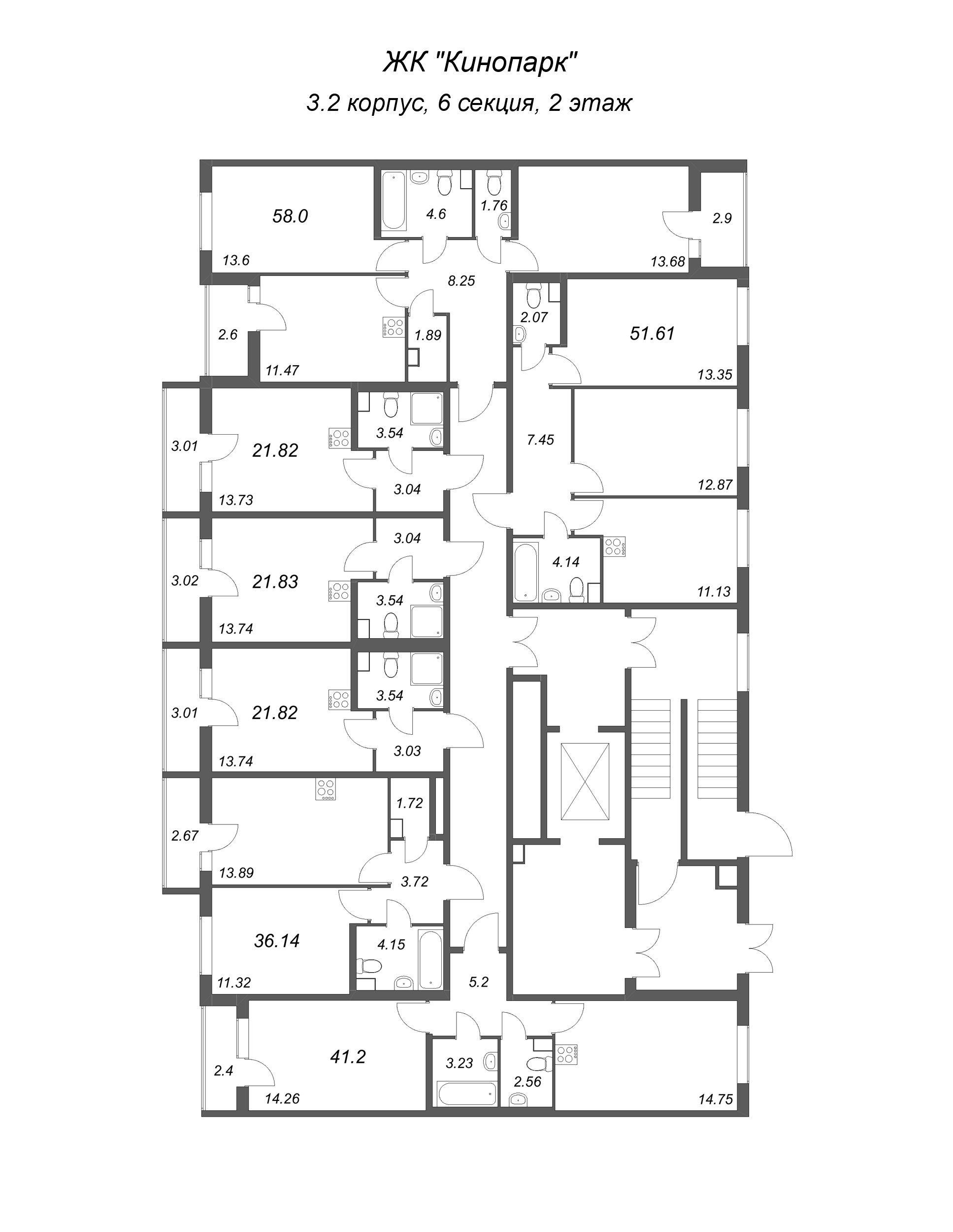 Квартира-студия, 21.82 м² в ЖК "Кинопарк" - планировка этажа