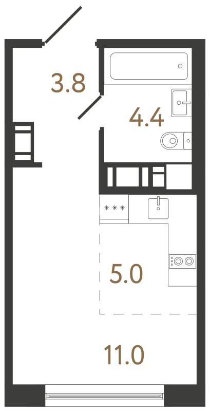 Квартира-студия, 24.2 м² в ЖК "Передвижники 2" - планировка, фото №1