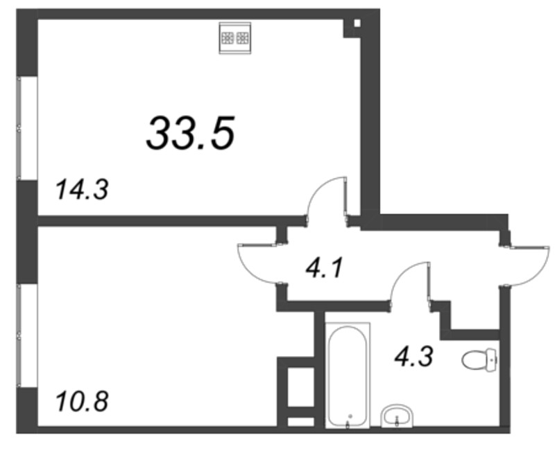 1-комнатная квартира, 33.5 м² в ЖК "Парусная 1" - планировка, фото №1