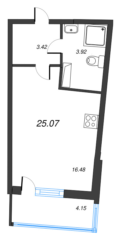 Квартира-студия, 25.07 м² - планировка, фото №1