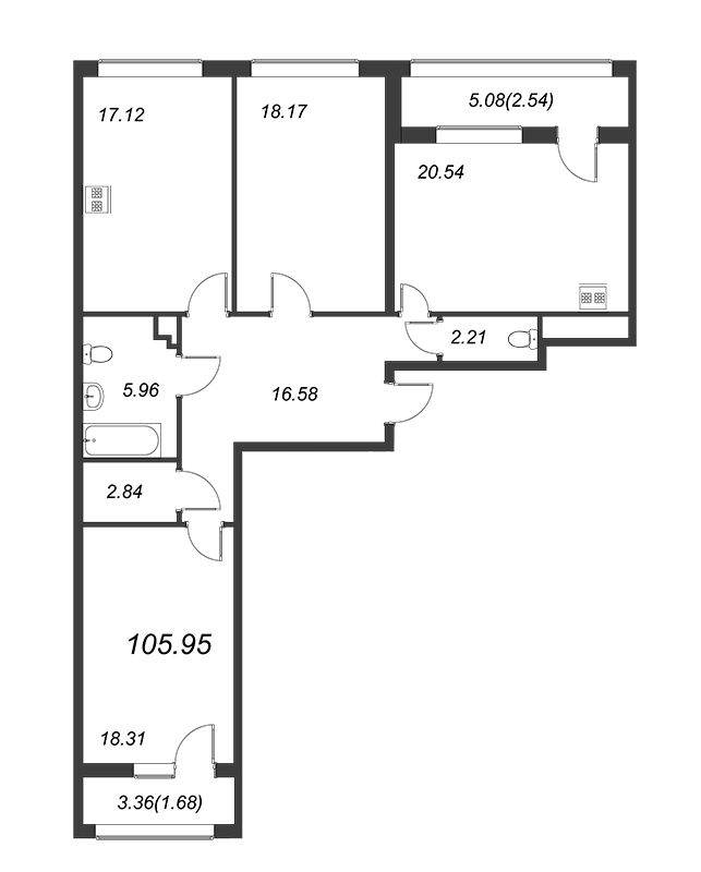 4-комнатная (Евро) квартира, 106.5 м² в ЖК "FAMILIA" - планировка, фото №1