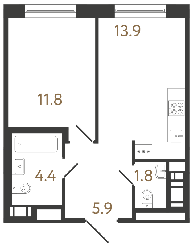 1-комнатная квартира, 37.8 м² в ЖК "Передвижники 2" - планировка, фото №1