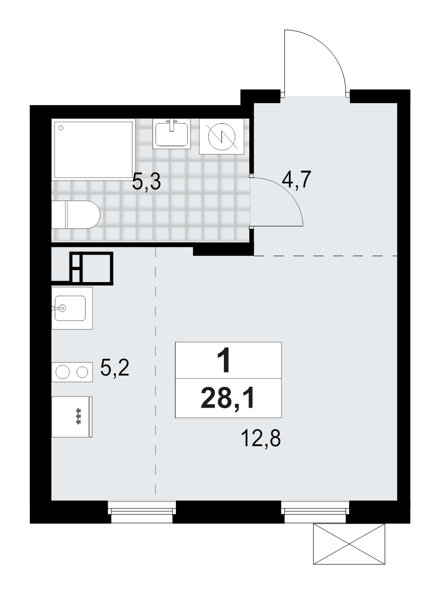 Квартира-студия, 28.07 м² в ЖК "А101 Лаголово" - планировка, фото №1