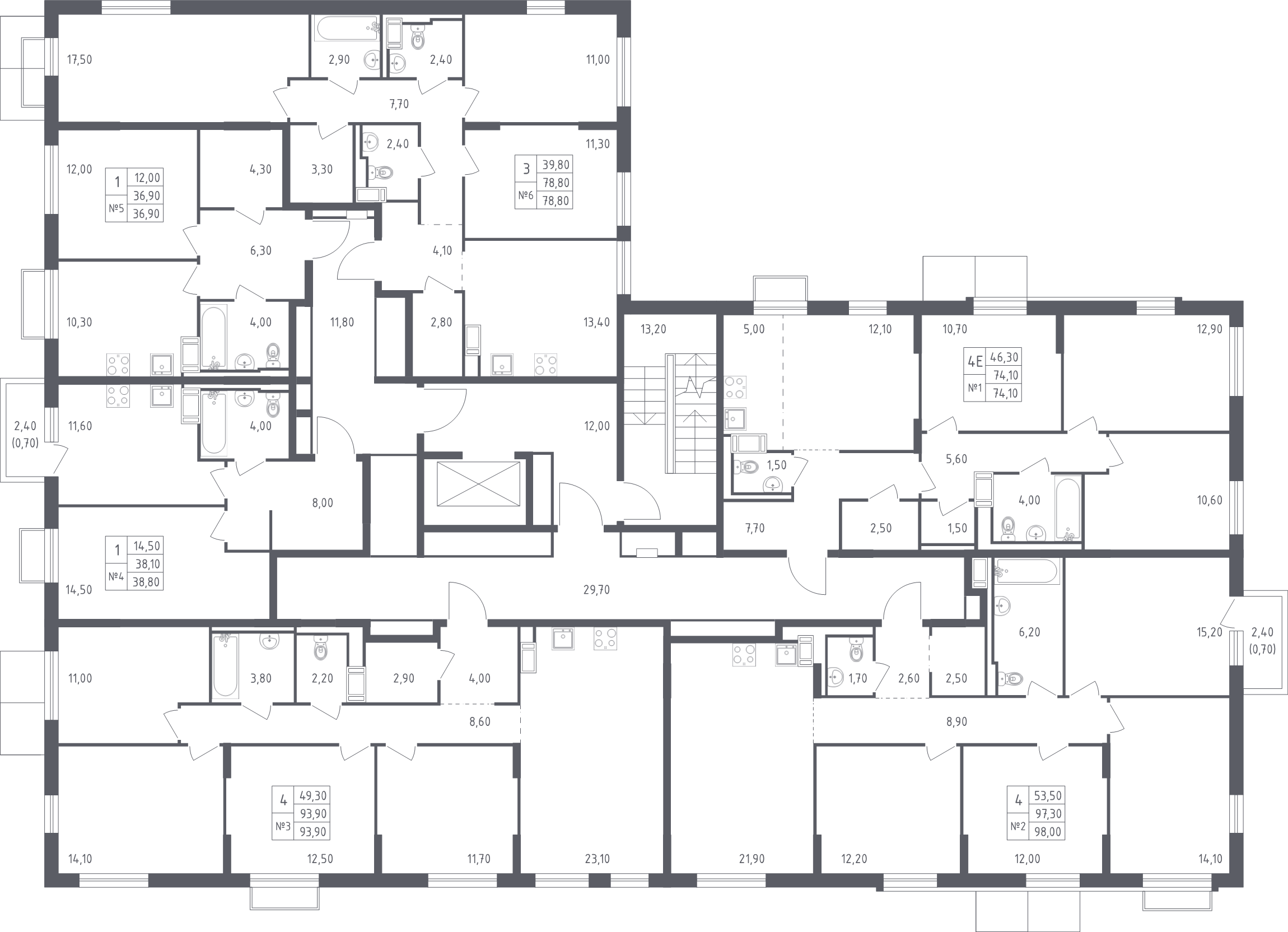 1-комнатная квартира, 36.9 м² в ЖК "Курортный Квартал" - планировка этажа