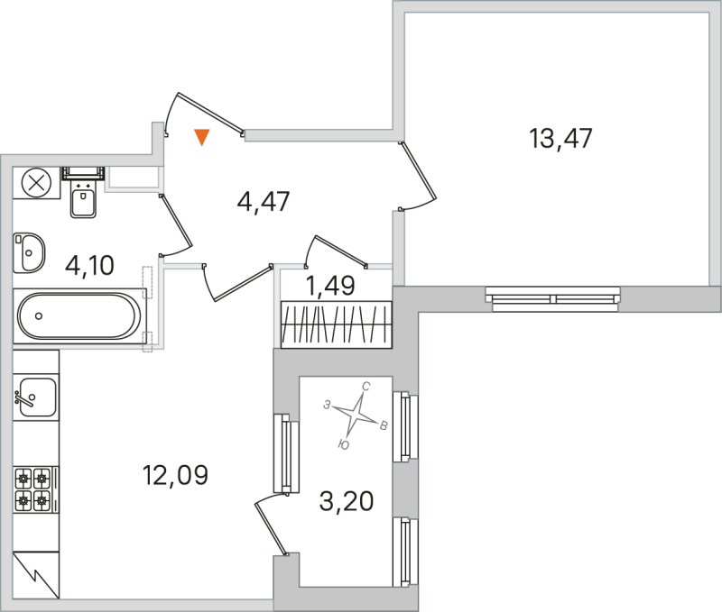 1-комнатная квартира, 35.62 м² в ЖК "Дубровский" - планировка, фото №1