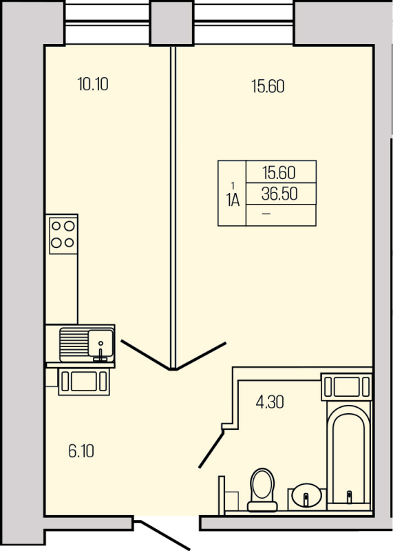 1-комнатная квартира, 36.1 м² в ЖК "Экос" - планировка, фото №1