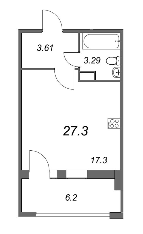 Квартира-студия, 27.1 м² в ЖК "FoRest Аквилон" - планировка, фото №1