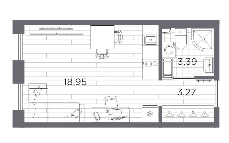 Квартира-студия, 25.61 м² в ЖК "Сезоны" - планировка, фото №1