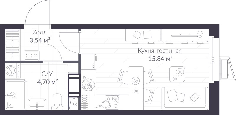 Квартира-студия, 24.08 м² - планировка, фото №1