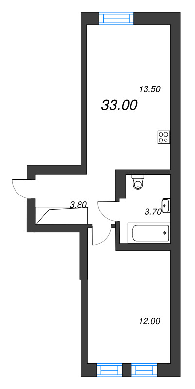 1-комнатная квартира, 33 м² в ЖК "ЭКО Квартал NEGA" - планировка, фото №1