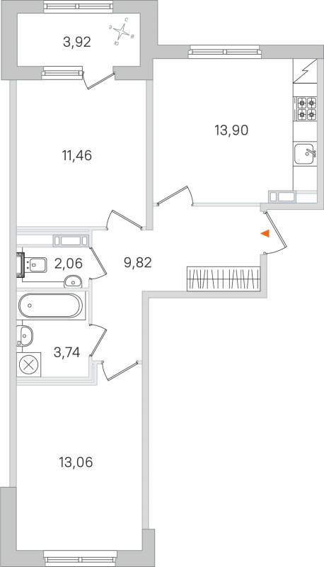 2-комнатная квартира, 54.04 м² в ЖК "Дубровский" - планировка, фото №1