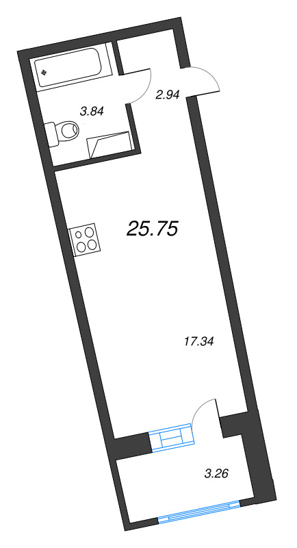 Квартира-студия, 25.75 м² в ЖК "Аквилон Riva" - планировка, фото №1