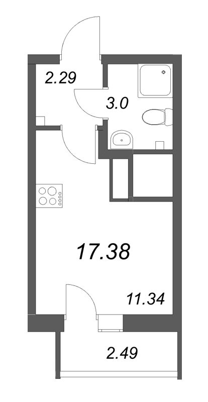 Квартира-студия, 17.38 м² в ЖК "Южный форт" - планировка, фото №1