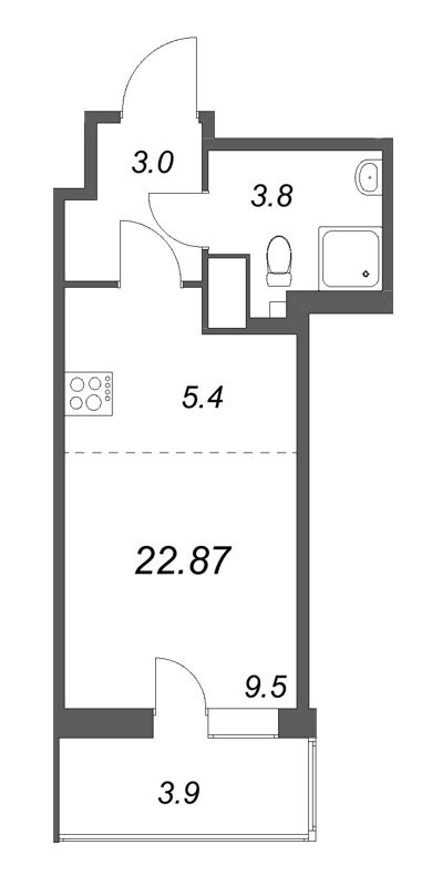 Квартира-студия, 22.87 м² в ЖК "Аквилон Янино" - планировка, фото №1
