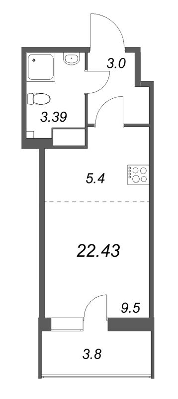 Квартира-студия, 22.43 м² - планировка, фото №1