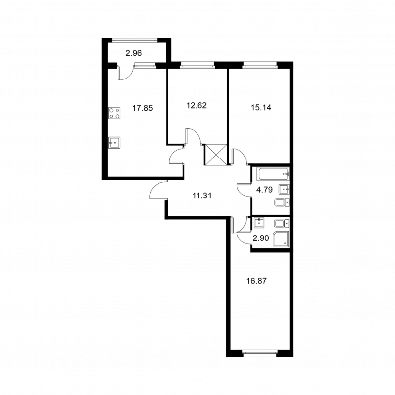 4-комнатная (Евро) квартира, 82.96 м² в ЖК "Квартал Заречье" - планировка, фото №1