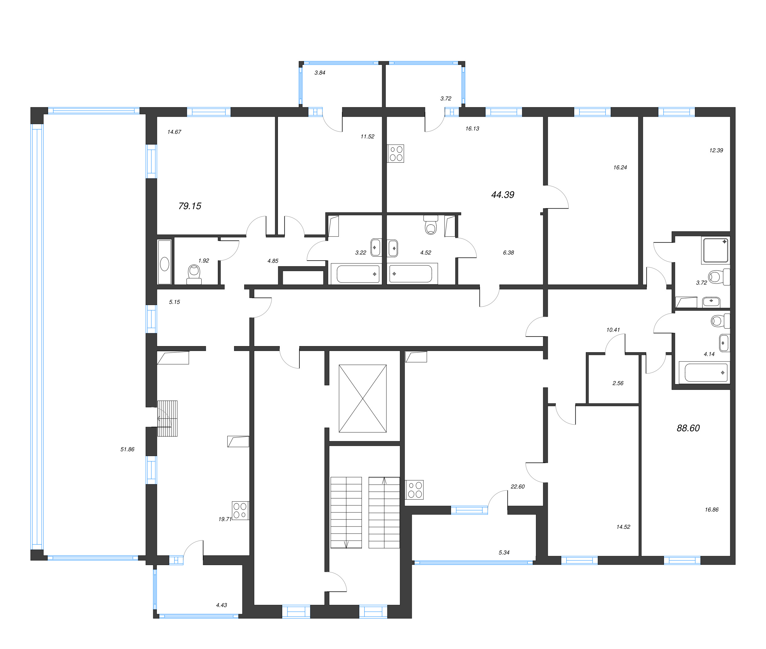 3-комнатная (Евро) квартира, 121.17 м² - планировка этажа