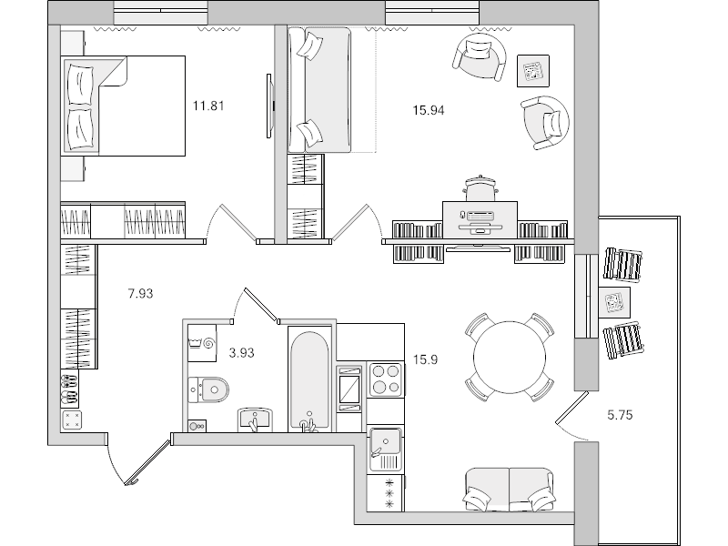 3-комнатная (Евро) квартира, 61.26 м² в ЖК "Новые горизонты" - планировка, фото №1