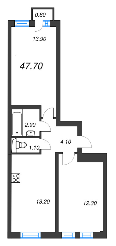 2-комнатная квартира, 47.7 м² в ЖК "ЭКО Квартал NEGA" - планировка, фото №1