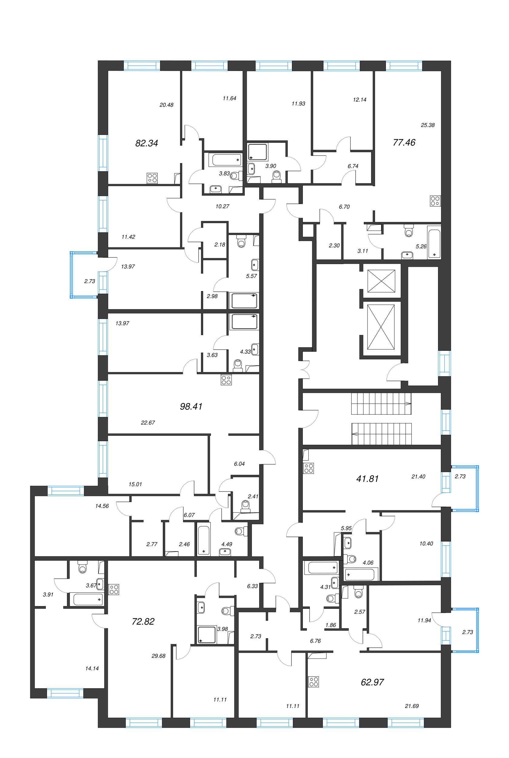 3-комнатная (Евро) квартира, 72.82 м² в ЖК "Остров Первых" - планировка этажа