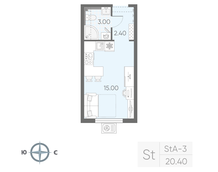 Квартира-студия, 20.4 м² в ЖК "Зеркальный ручей" - планировка, фото №1