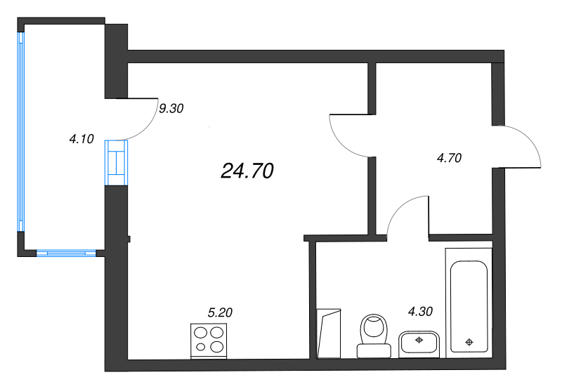 Квартира-студия, 24.7 м² в ЖК "Монография" - планировка, фото №1