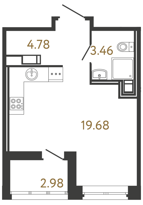 Квартира-студия, 27.92 м² в ЖК "Ultra City 3.0" - планировка, фото №1