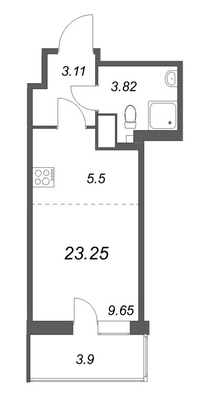 Квартира-студия, 23.25 м² - планировка, фото №1