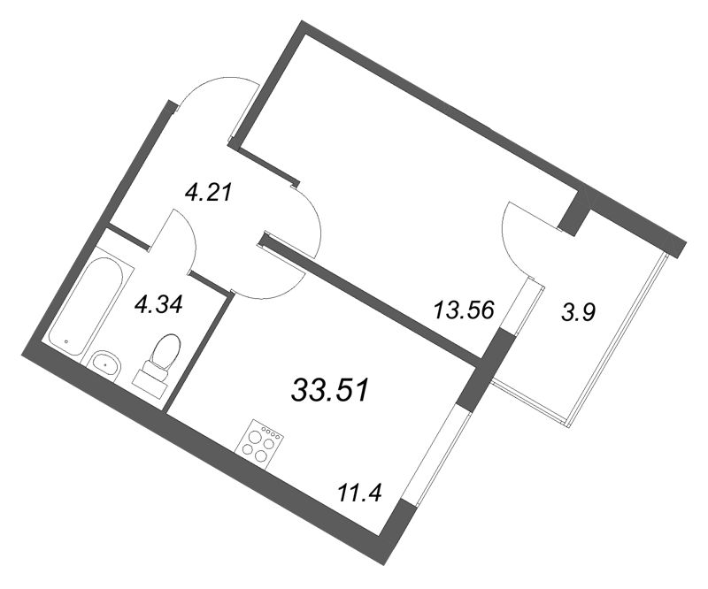 1-комнатная квартира, 33.51 м² в ЖК "Любоград" - планировка, фото №1