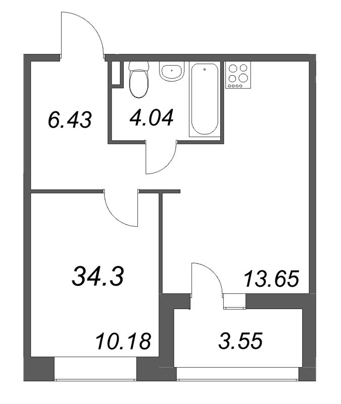 1-комнатная квартира, 34.3 м² в ЖК "Ультра Сити 3.0" - планировка, фото №1