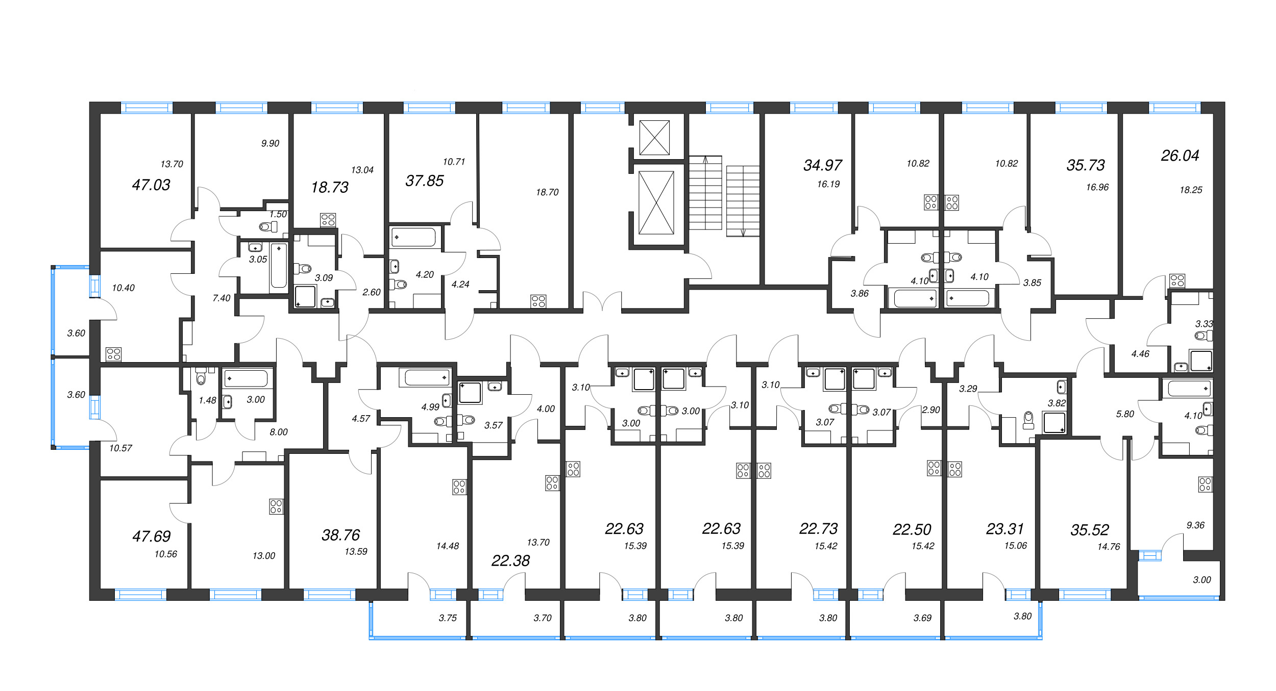 2-комнатная квартира, 47.69 м² - планировка этажа