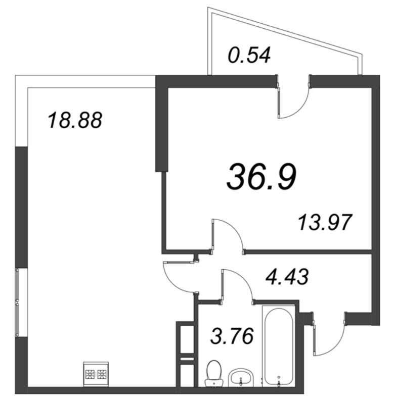 1-комнатная квартира, 36.9 м² в ЖК "VEREN NORT сертолово" - планировка, фото №1