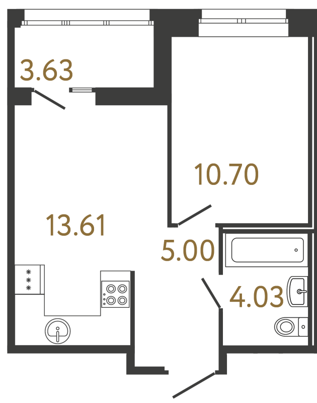 1-комнатная квартира, 33.34 м² в ЖК "Ultra City 3.0" - планировка, фото №1