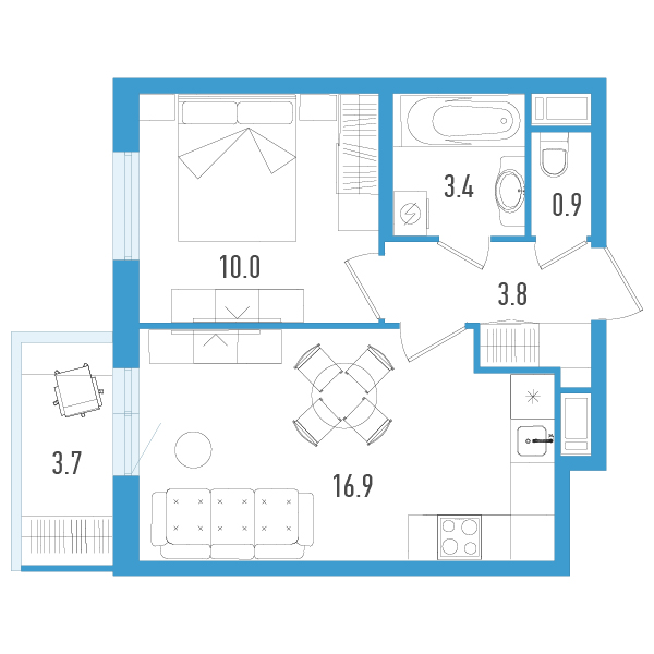 2-комнатная (Евро) квартира, 36.1 м² в ЖК "Аэросити" - планировка, фото №1