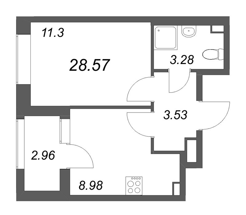 1-комнатная квартира, 28.57 м² в ЖК "Гранат" - планировка, фото №1