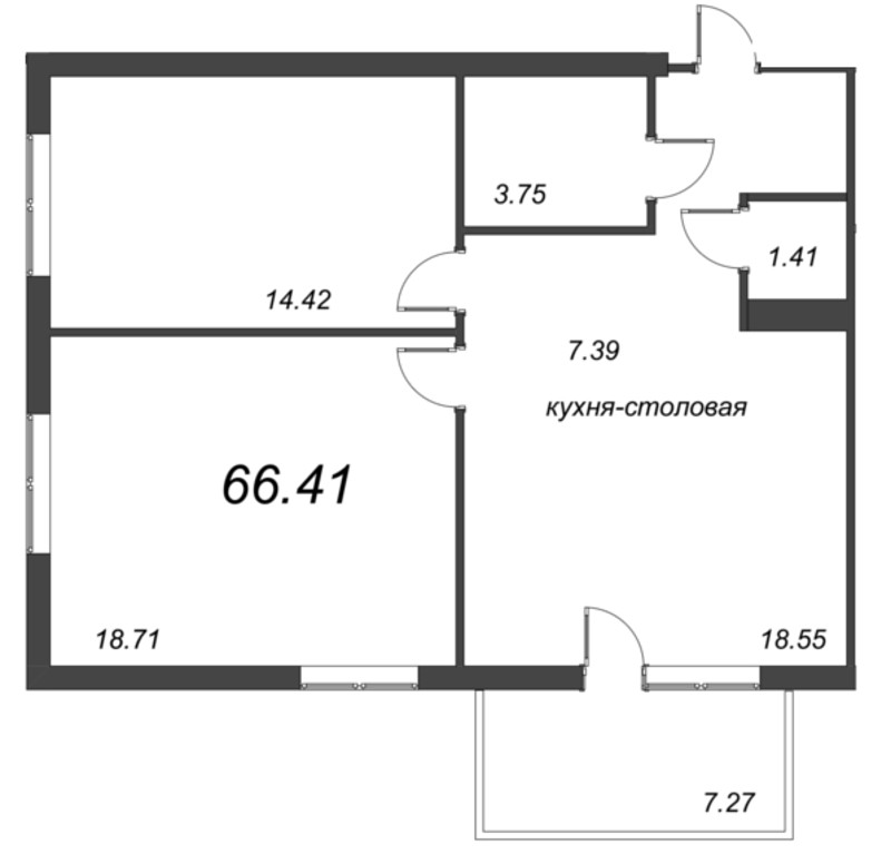 3-комнатная (Евро) квартира, 66.41 м² в ЖК "Grona Lund" - планировка, фото №1