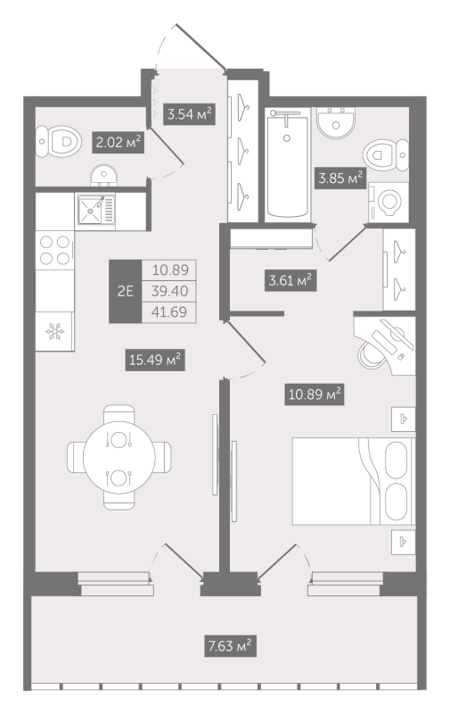 2-комнатная (Евро) квартира, 41.69 м² в ЖК "Квартал «Воронцовский»" - планировка, фото №1