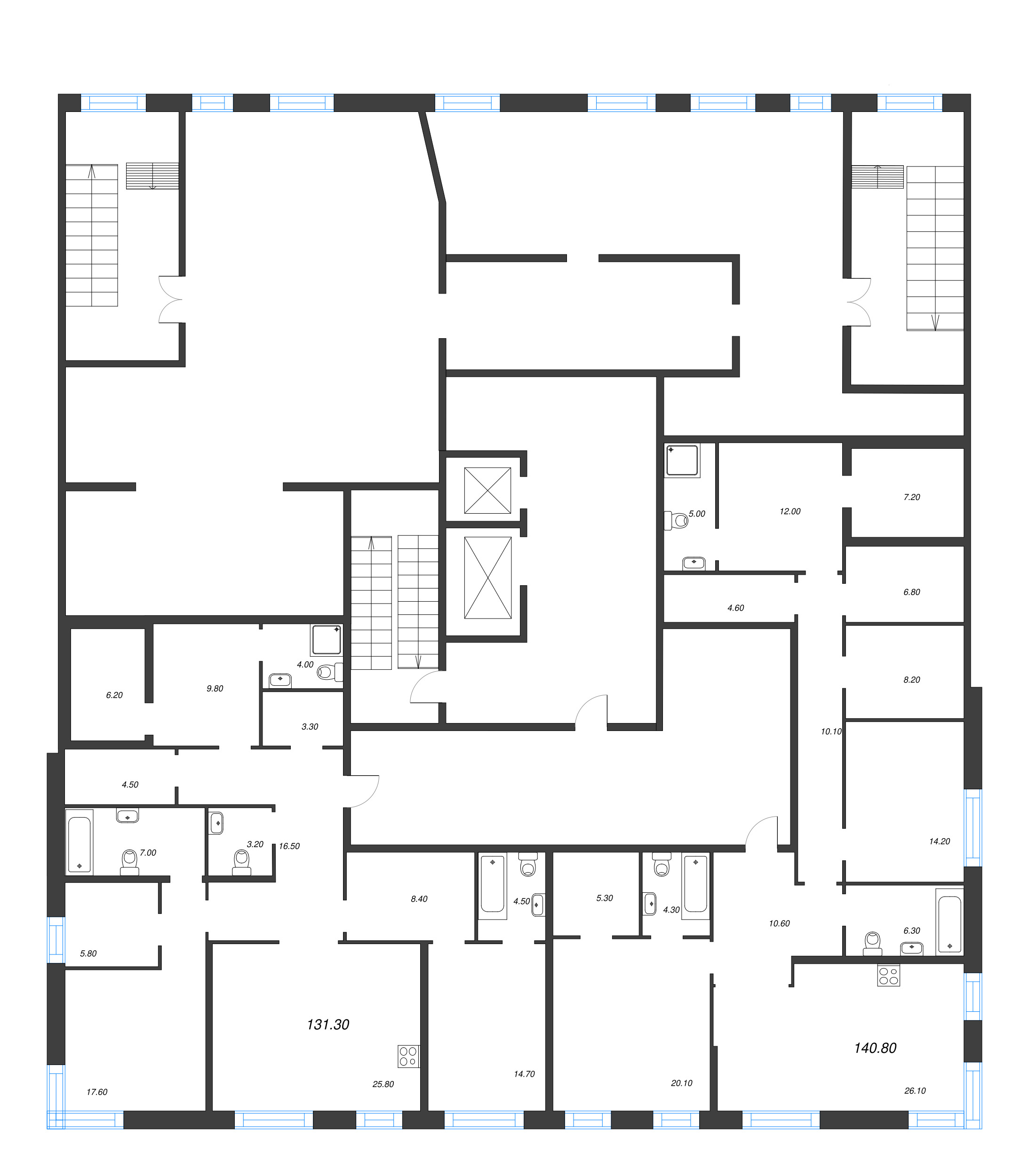 4-комнатная (Евро) квартира, 140.8 м² в ЖК "ЛДМ" - планировка этажа