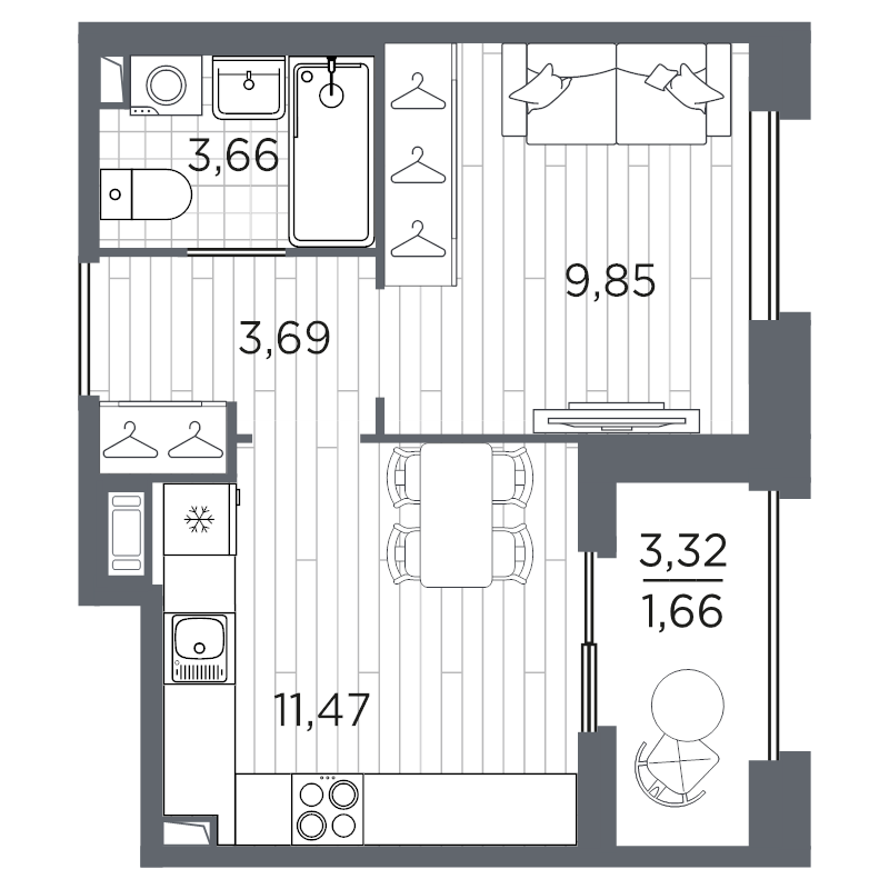 1-комнатная квартира, 30.33 м² в ЖК "Оптимист" - планировка, фото №1