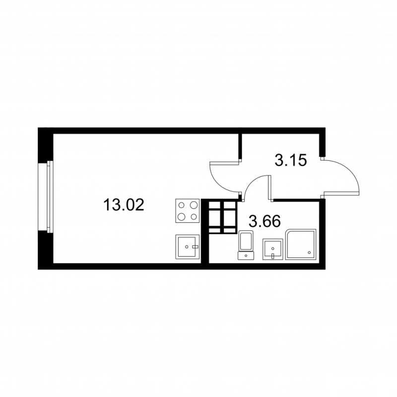 Квартира-студия, 19.83 м² - планировка, фото №1