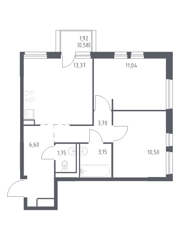 2-комнатная квартира, 50.69 м² в ЖК "Невская Долина" - планировка, фото №1
