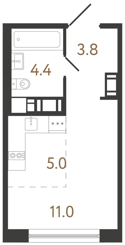 Квартира-студия, 24.2 м² в ЖК "Передвижники 2" - планировка, фото №1