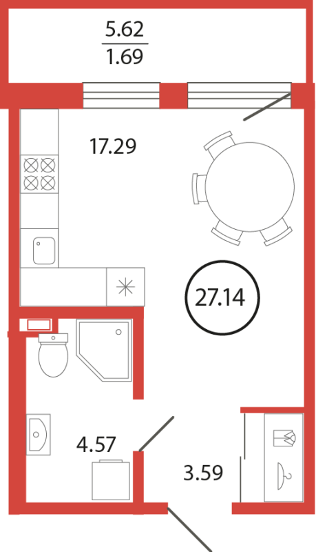 Квартира-студия, 27.14 м² в ЖК "Энфилд" - планировка, фото №1