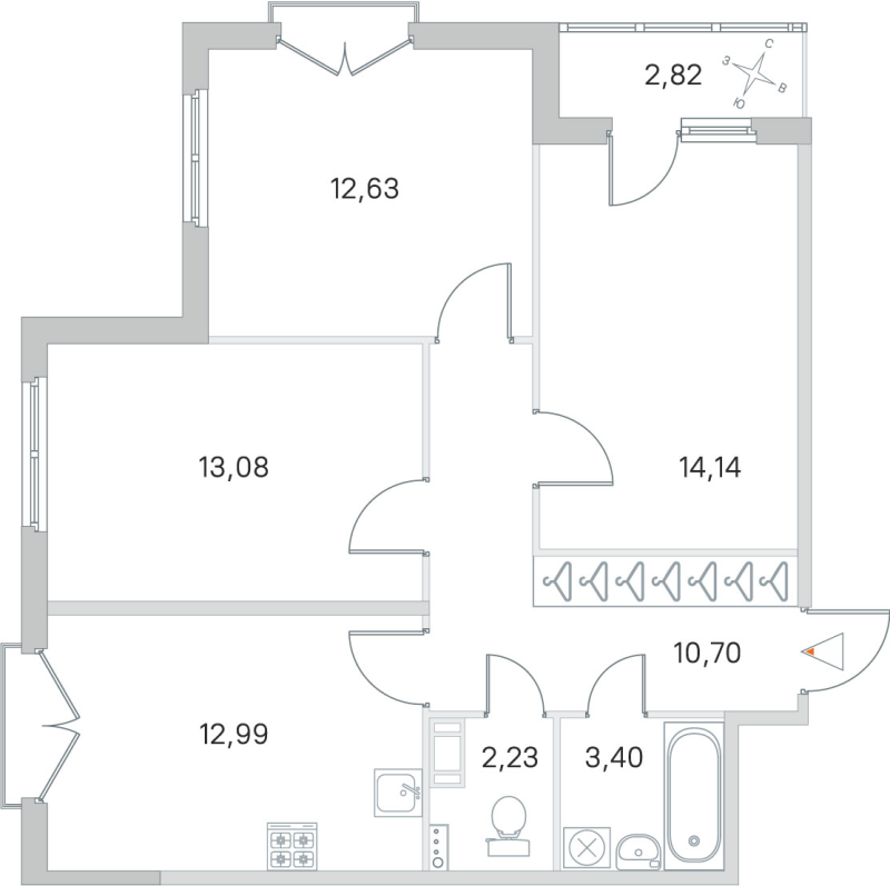 3-комнатная квартира, 69.17 м² в ЖК "Любоград" - планировка, фото №1