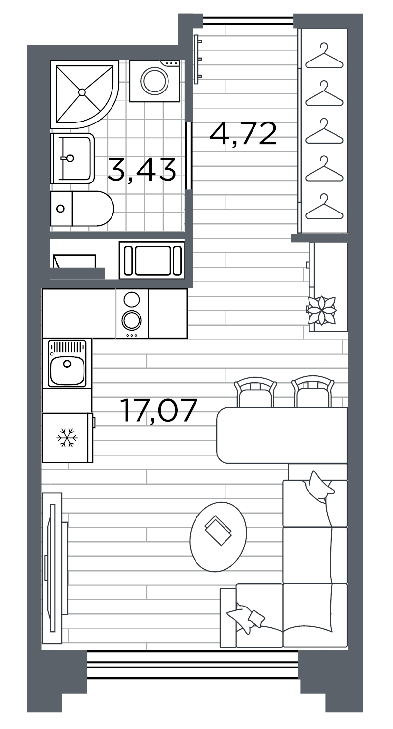 Квартира-студия, 25.22 м² в ЖК "Ассамблея" - планировка, фото №1