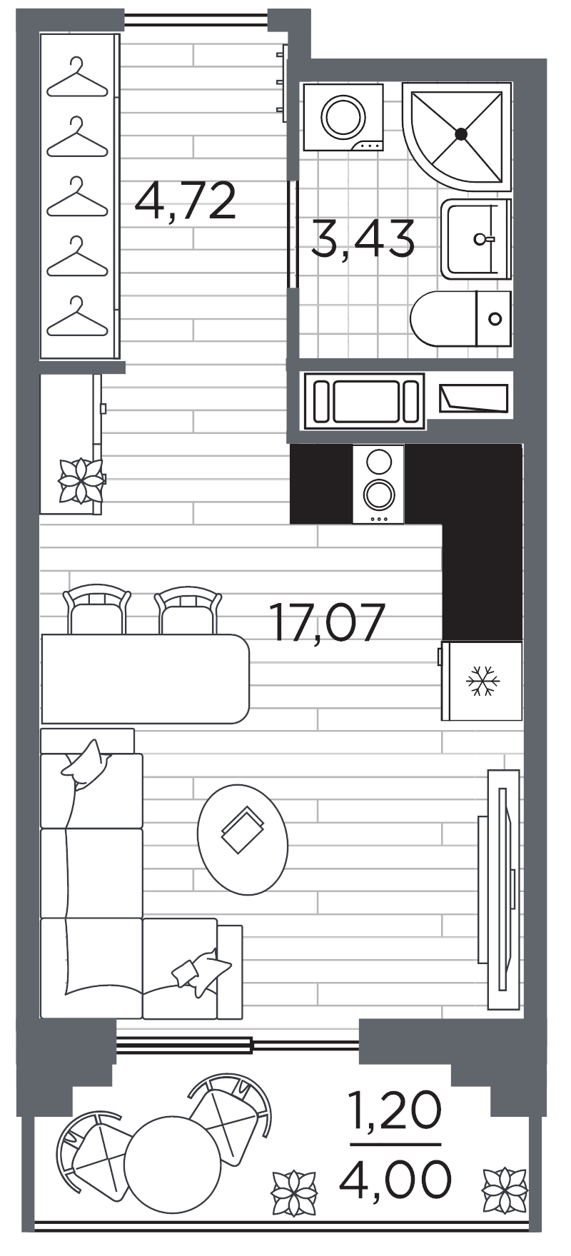 Квартира-студия, 26.42 м² в ЖК "Ассамблея" - планировка, фото №1