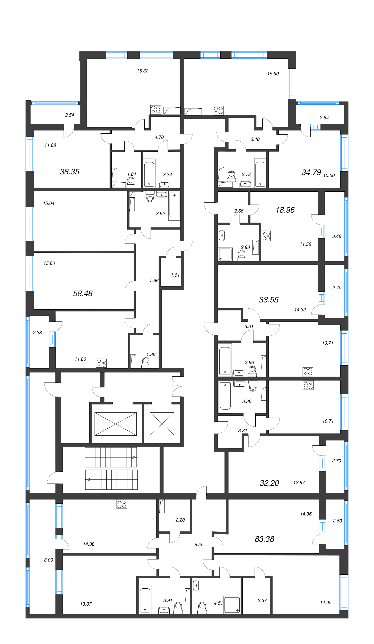 3-комнатная квартира, 83.38 м² - планировка этажа
