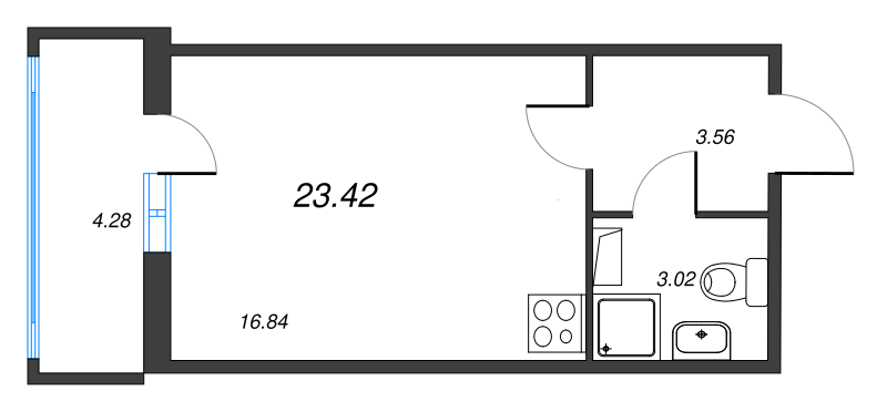Квартира-студия, 23.42 м² в ЖК "Полис ЛАВрики" - планировка, фото №1
